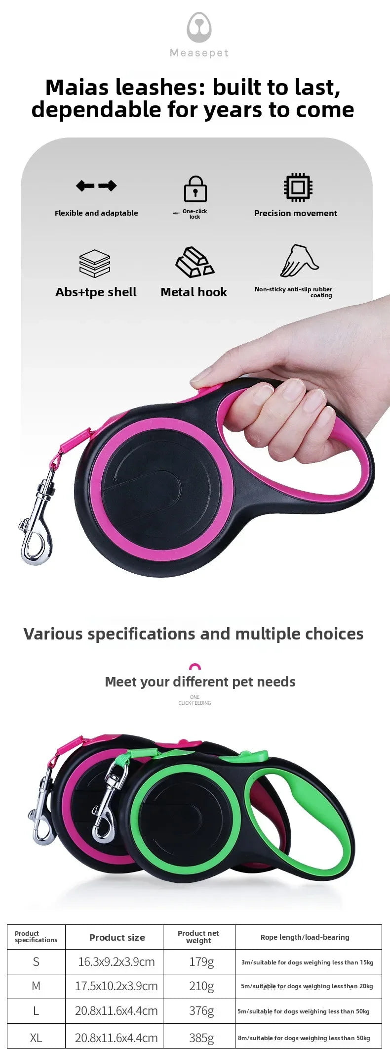 5M Retractable Nylon Leash for Small Dogs and Cats Durable Automatic Tension Control for Outdoor Walking Hiking Travel