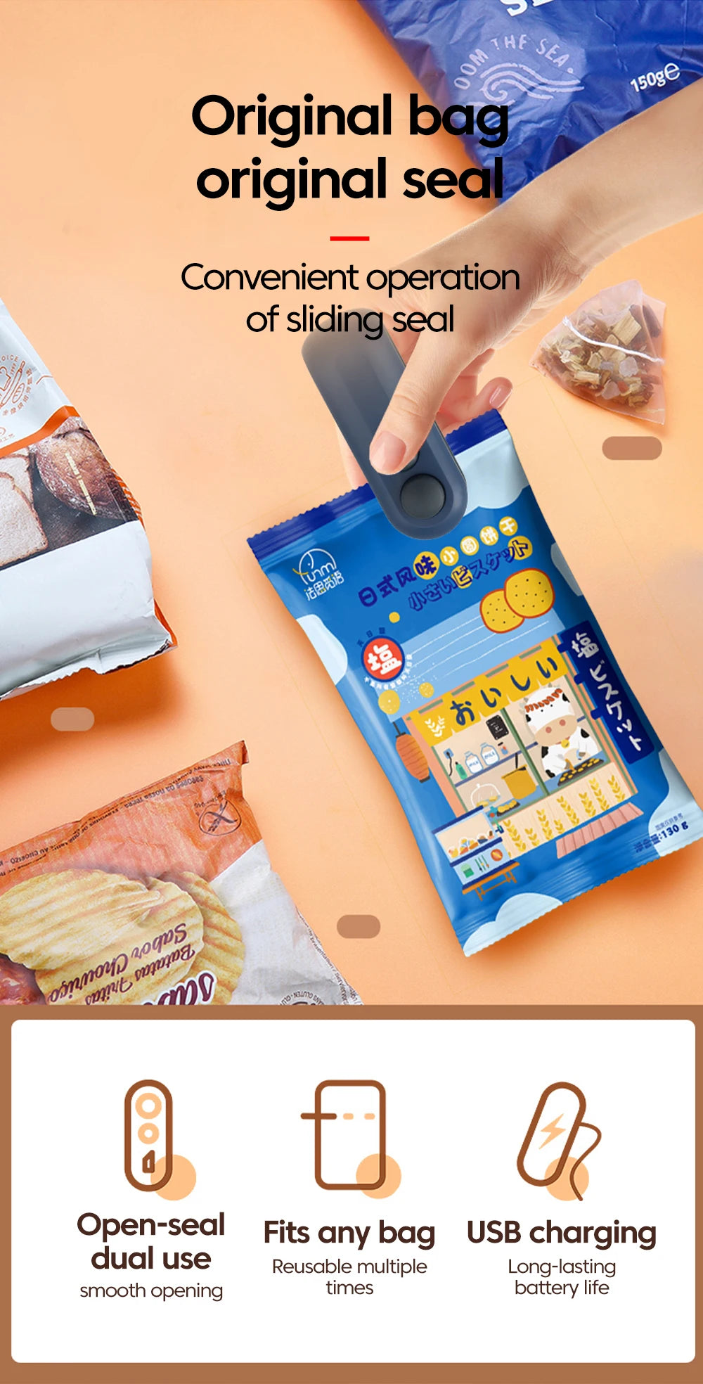 Mini Portable Bag Sealer Electric Mini Heat Bag Sealing Plastic Food Sealer Clip Bag Handheld Sealer Food Packaging Heat Sealer