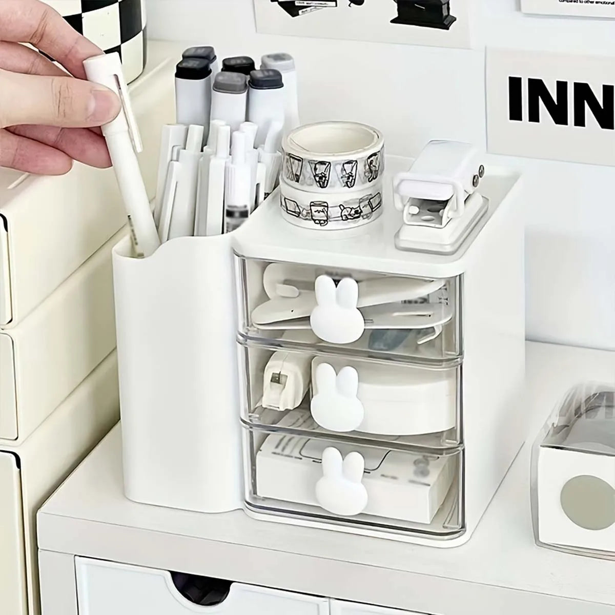 Desktop Organizer WIth Drawer Multifunctional Drawer Storage Box LargeCapacity Stationery Organizer For Cosmetic Office Supplies