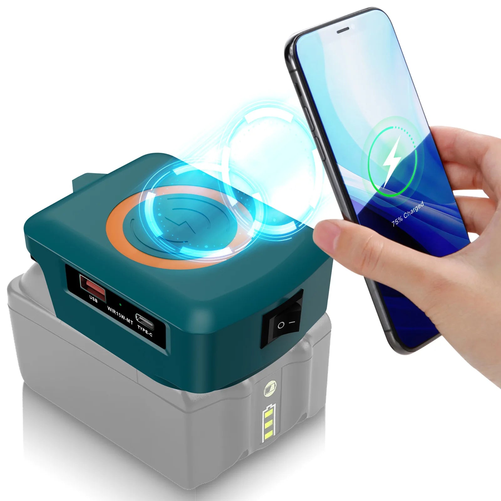 15W Wireless Charger for Makita Dewalt Milwaukee Bosch 18V-20V Battery USB Type-C Fast Charging Adapter PD QC Mobile Phone