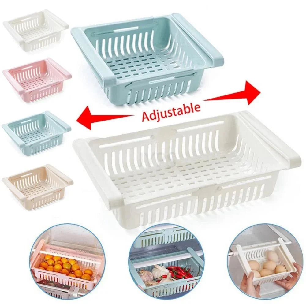 Refrigerator Drawer Organizer, Pull Out Shelf Storage Organizer for Egg, Fruit, Vegetable, Meat, Fit All Fridge Shelves Under