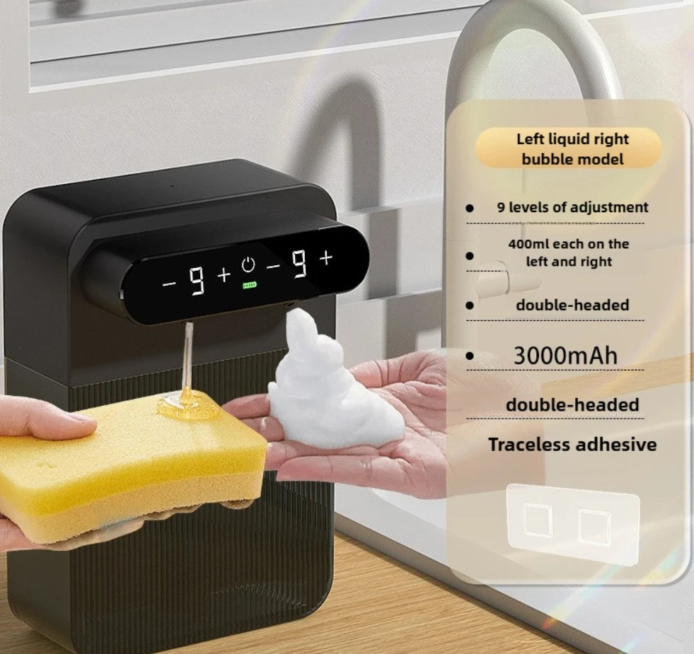 Automatic Foaming Soap Dispenser 400ml+400ml USB Rechargeable Double-headed Touchless Wall-Mountable for Multiple Scenarios
