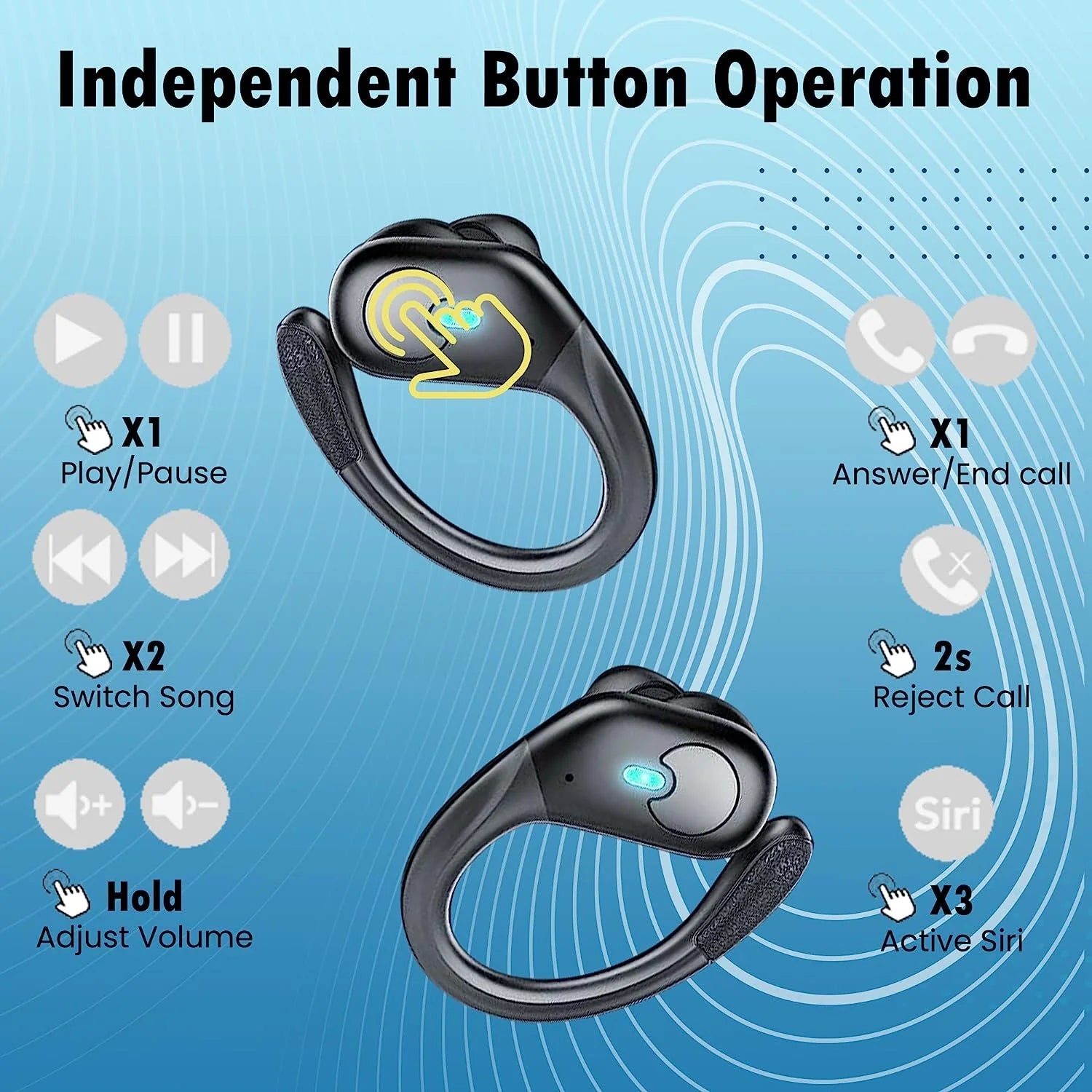 Wireless Earbuds, Bluetooth 5.4 Headphones Sport, Bluetooth Earbuds with ENC Noise Canceling Mic, Bass Stereo Wireless Earphone