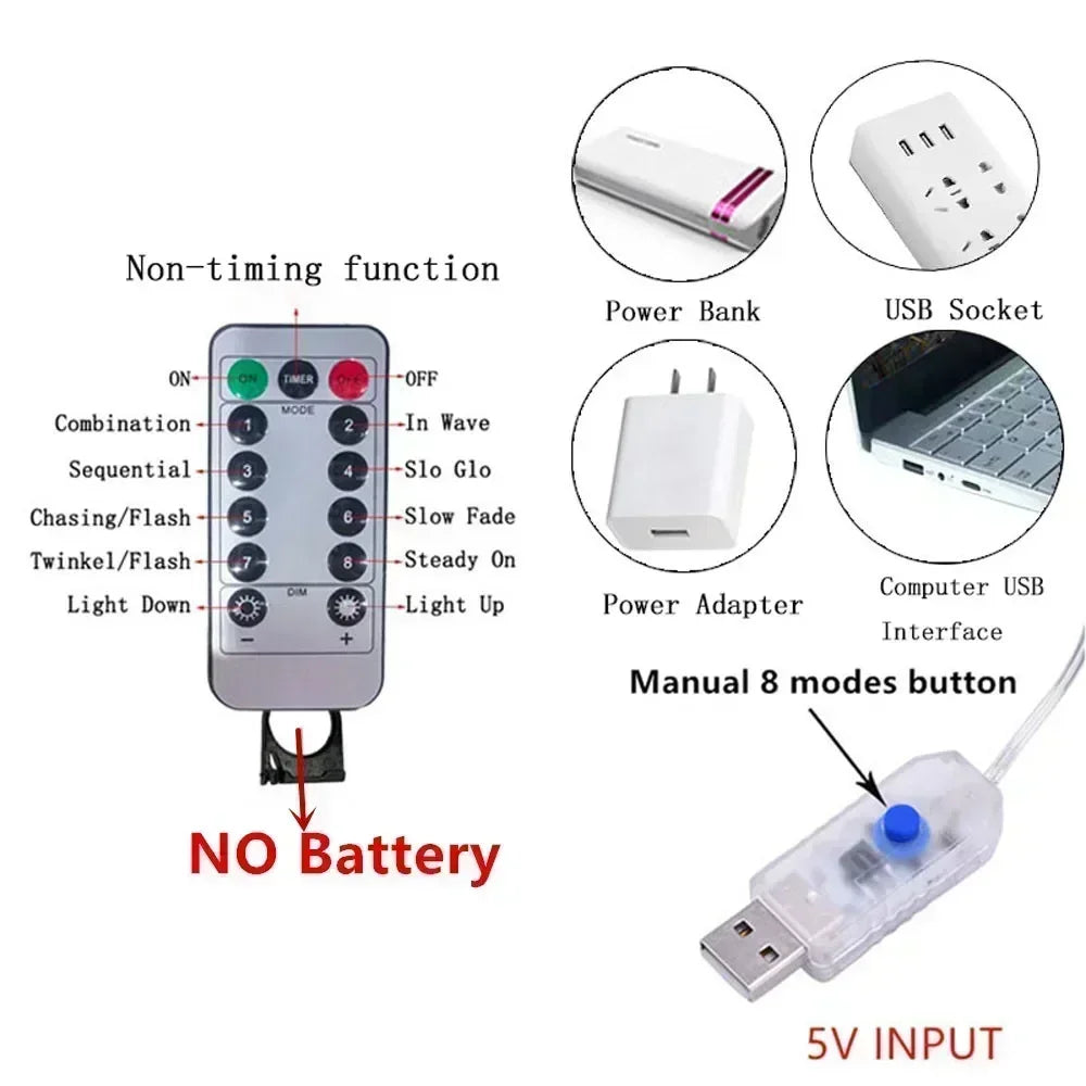 USB String Lights Holiday Wedding Light Garland Lights for Bedroom Remote Control Curtain LED Christmas Decor 100/200/300/600LED