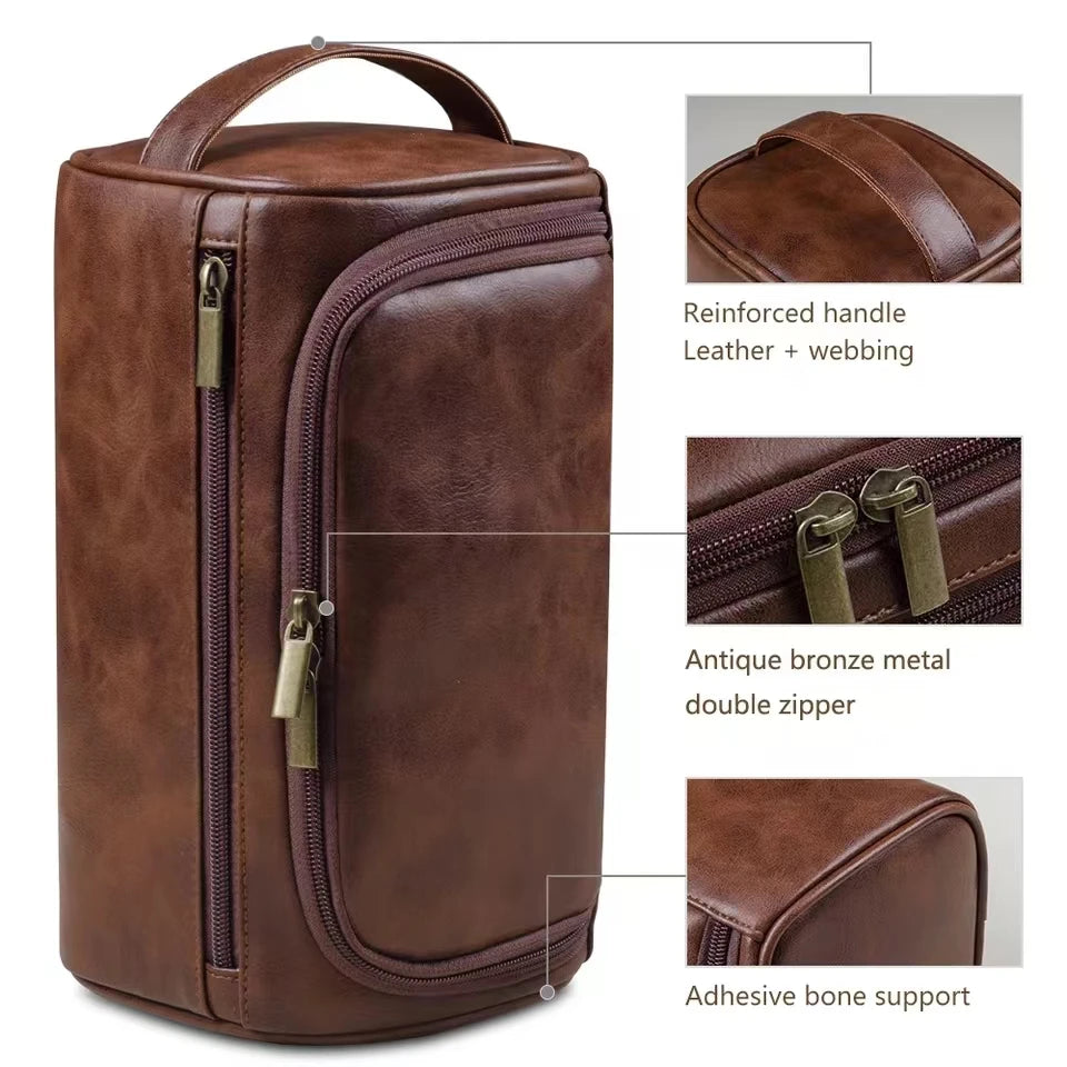Leather Toiletry Bag for Men Women Dopp Kit Mens Hanging Toiletry Bag Travel Toiletry Bag for Traveling Large Cosmetic Bag for T