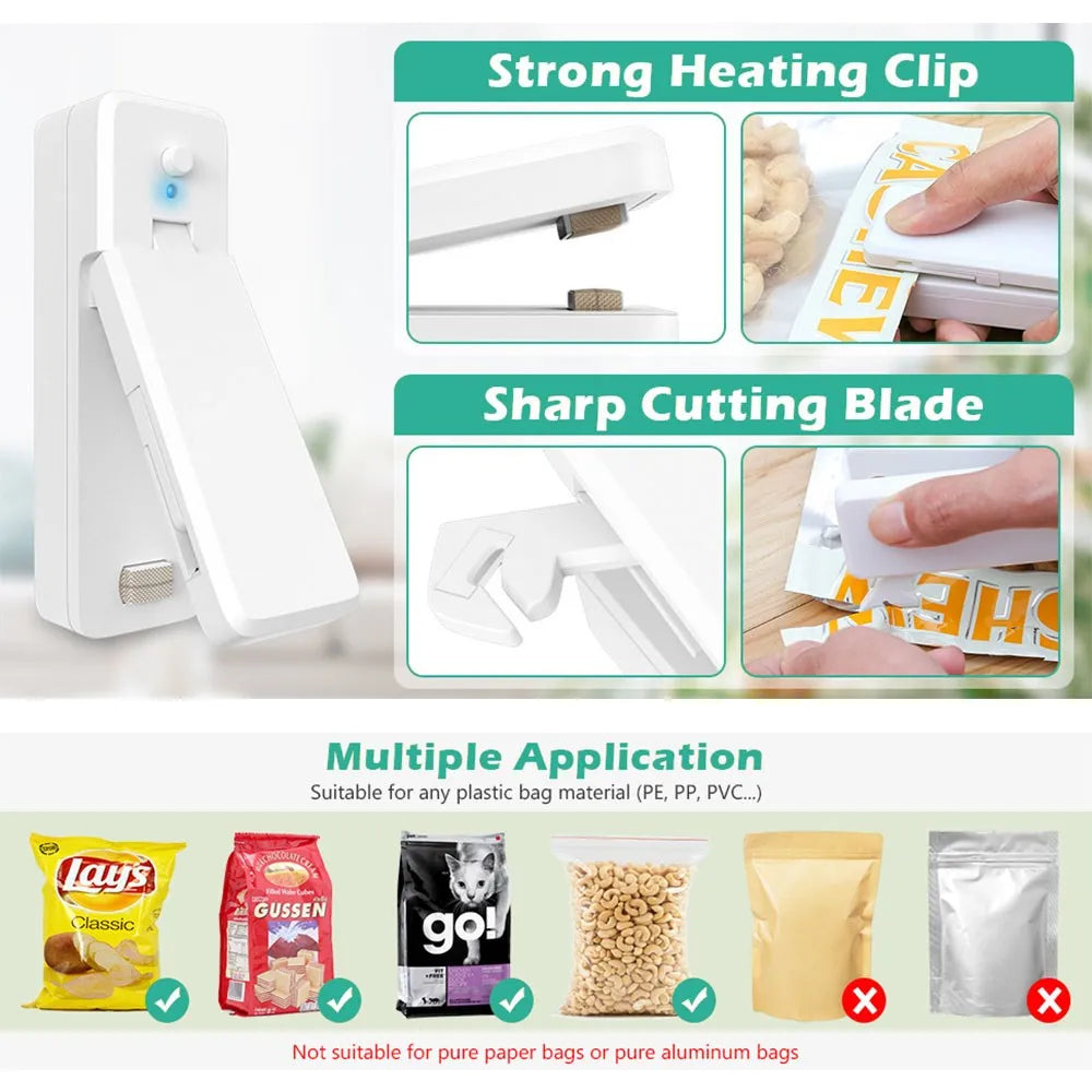 Rechargeable Plastic Package Sealer, Mini Close Bags Portable Sealing Machine, Heat Thermal Bag Sealer, Storage Food, Kitchen