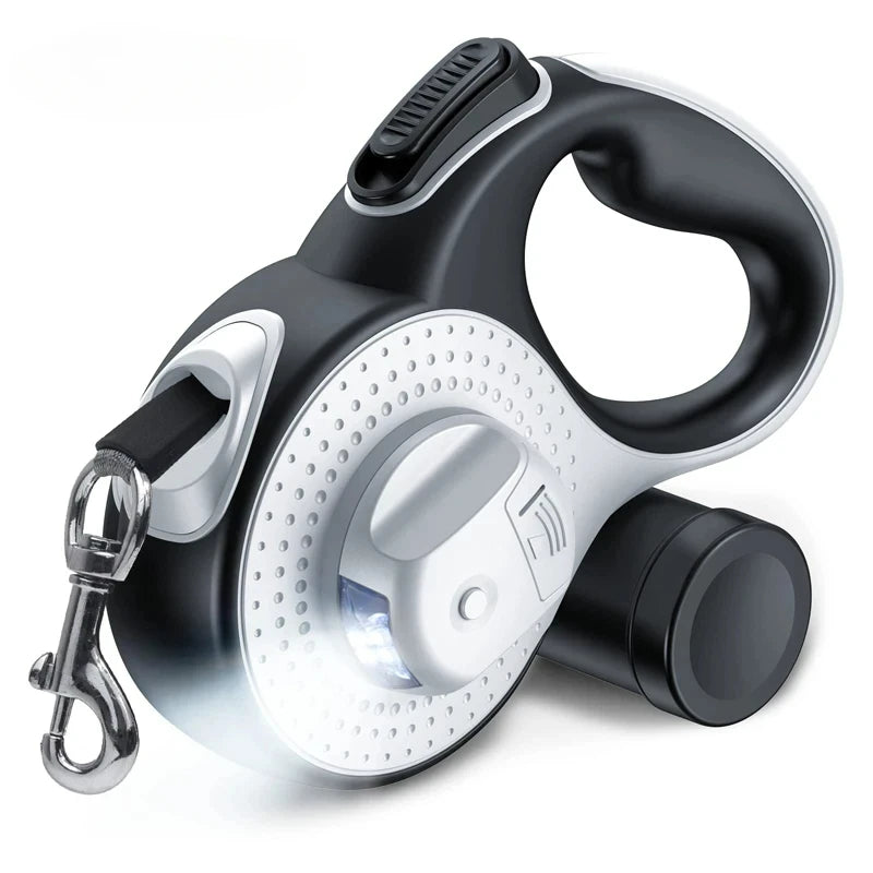 Retractable Dog Leash, Flashlight Anti-Slip Handle Dog Traction Rope for Small Medium Large Dogs, No Tangle Poop Bag Dispenser