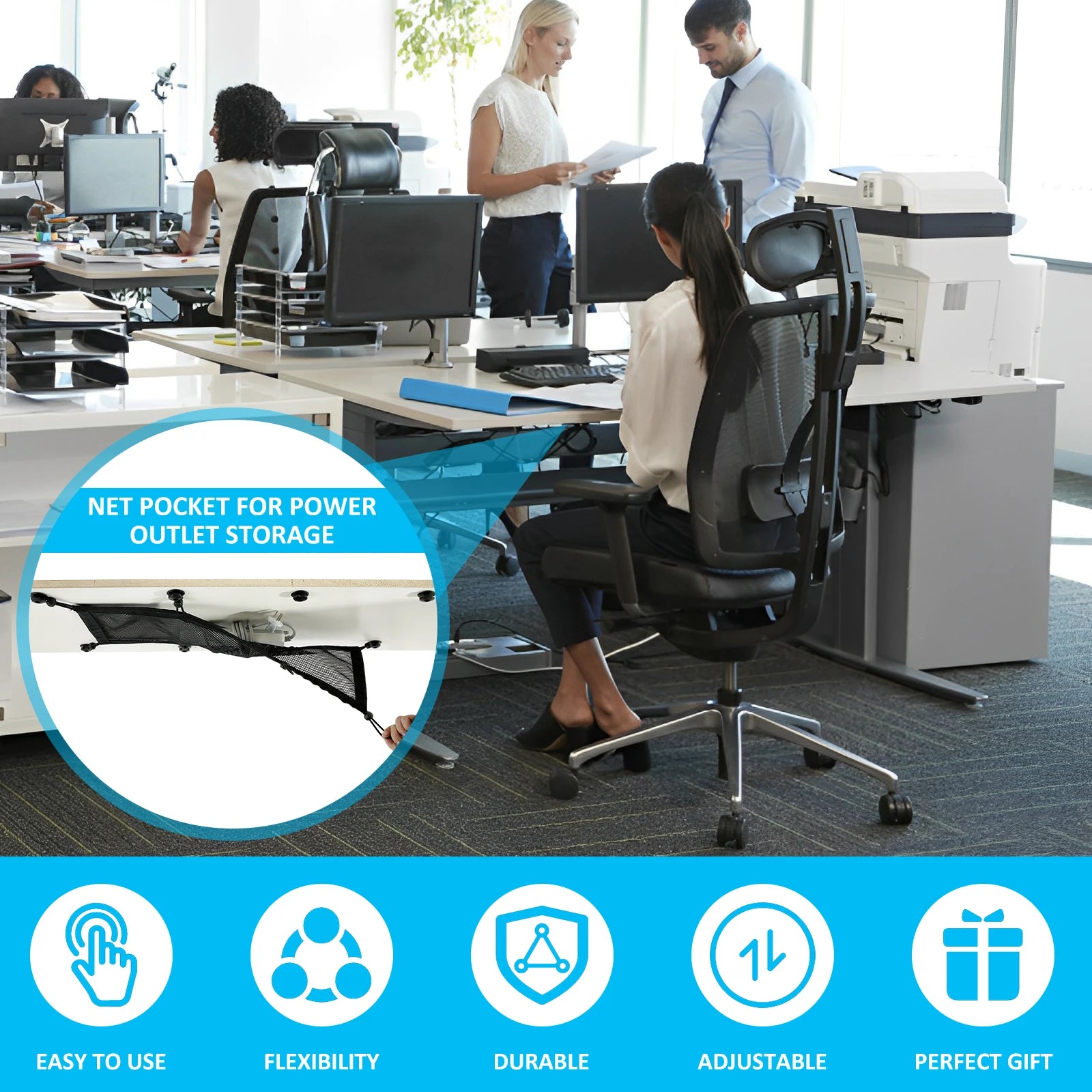 Cable Management Net Large Capacity Wire Organizer Net Flexible Adjustable Privacy Mesh Cord Organizer for Home Office Workbench