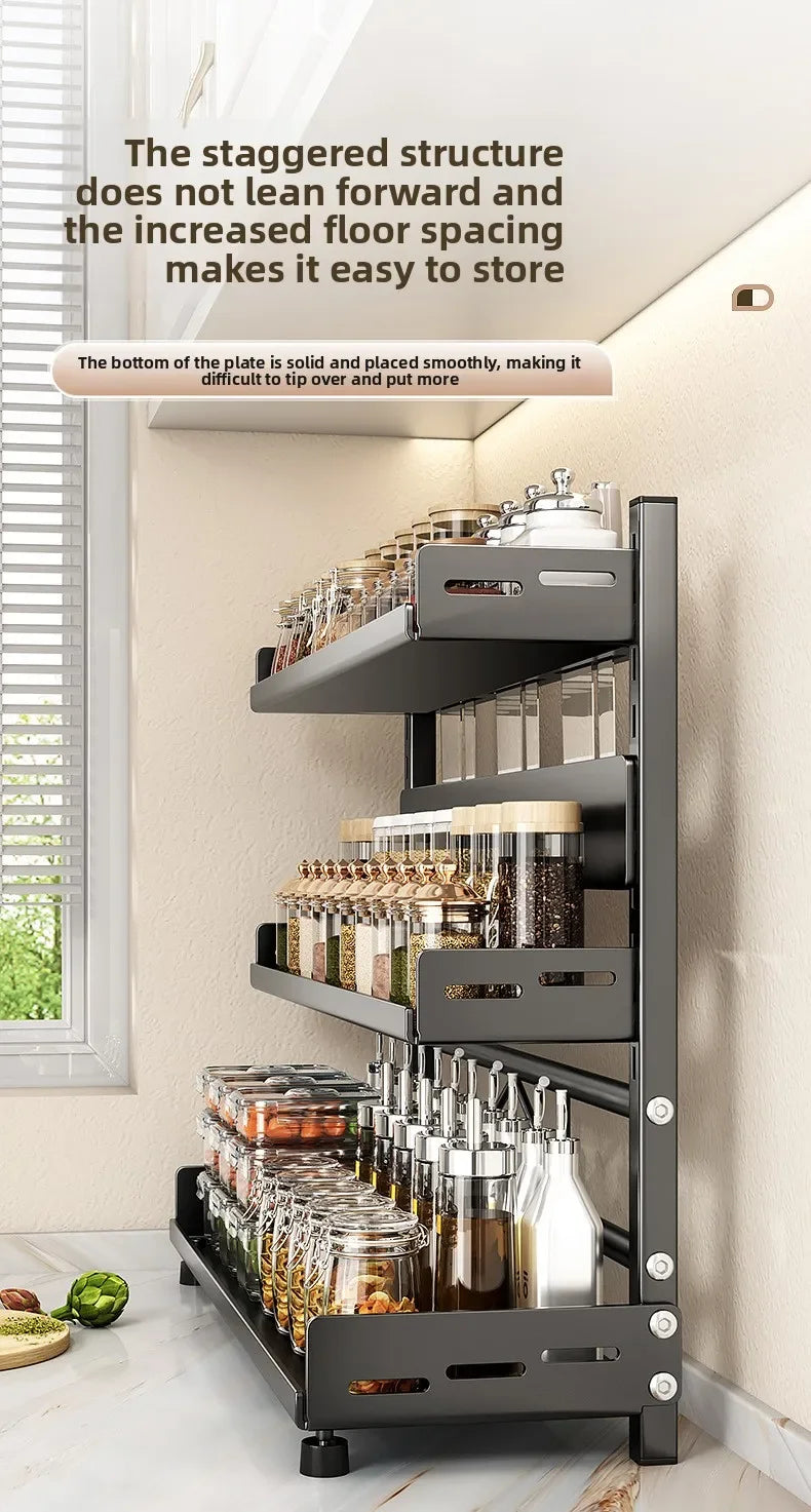 Kitchen Countertop Organizer Rack with Adjustable Feet Knife Storage and Removable Shelves for Cooking Essentials Use