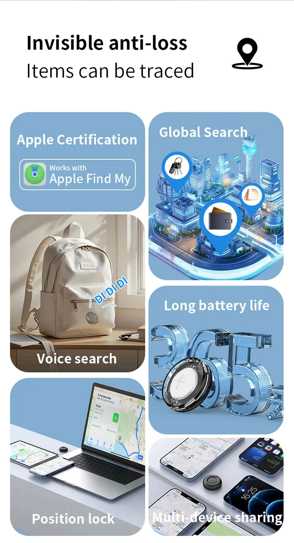 Smart Bluetooth Mini GPS Tracker For iOS System Find My APP airtag Child Finder Locator Pets Bike Bag Anti-Loss Tracking Device