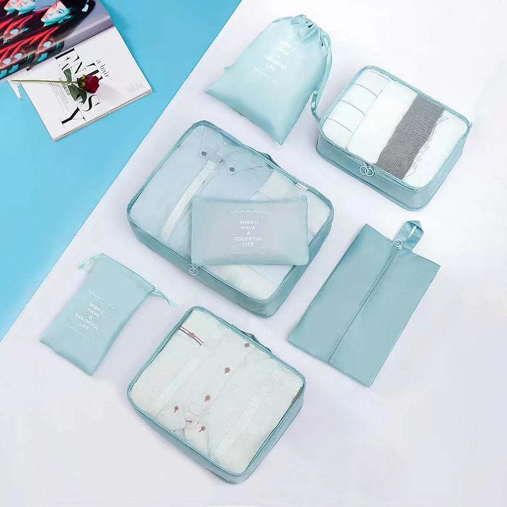 7pcs Set Travel Packing Cubes, Portable Mesh Luggage Storage Bag, Underwear Clothes Organizer Bag With Shoes Bag