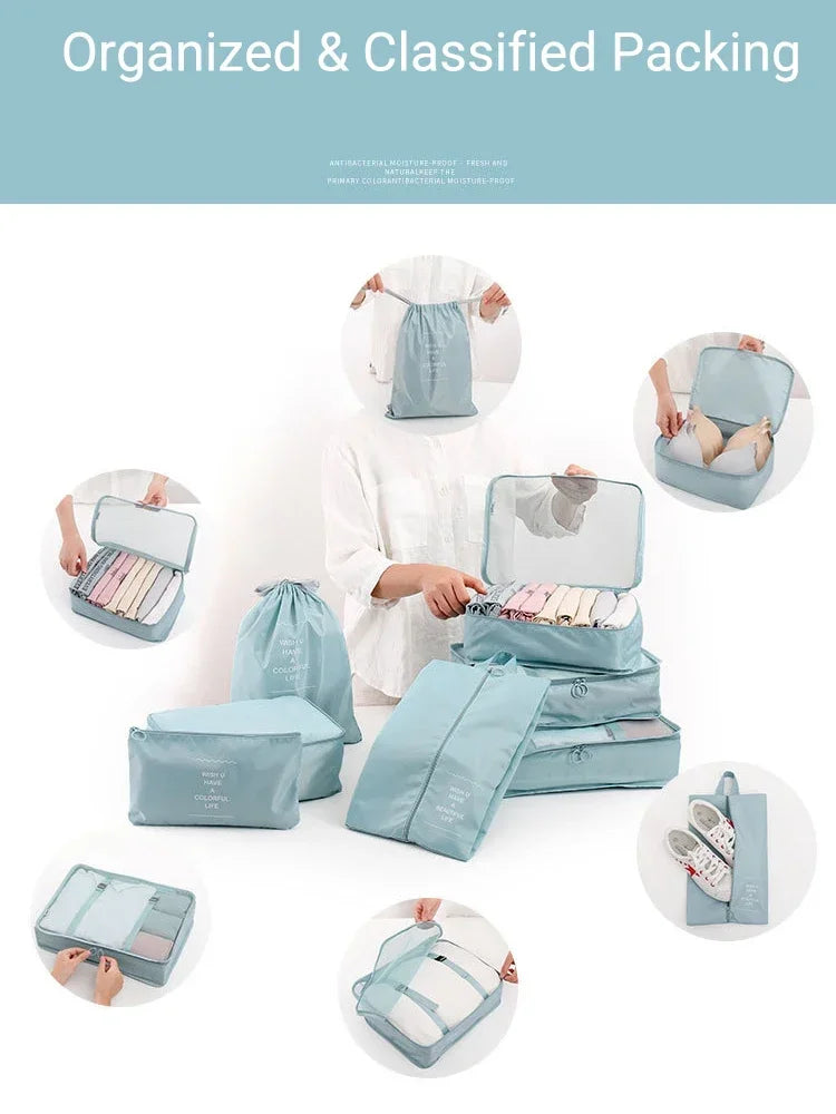 7pcs Set Travel Packing Cubes, Portable Mesh Luggage Storage Bag, Underwear Clothes Organizer Bag With Shoes Bag
