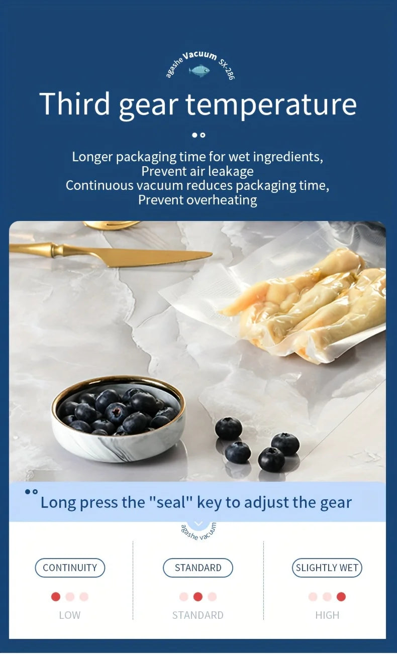 Vacuum Sealer with 10 bags, Home Kitchen Food Preservation, Automatic Sealing and Packaging Machine, Suitable for 28cm wide bag