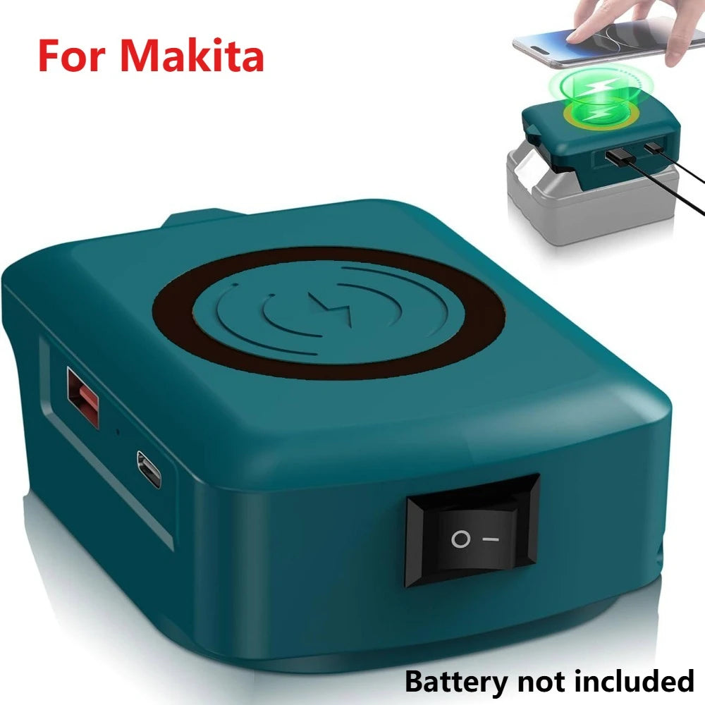 Wireless Phone Charger for Makita/Dewalt/Milwaukee 18V Li-ion Battery USB Adapter with Type-C Charges Port Portable Power Bank