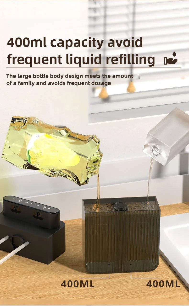 Automatic Foaming Soap Dispenser 400ml+400ml USB Rechargeable Double-headed Touchless Wall-Mountable for Multiple Scenarios
