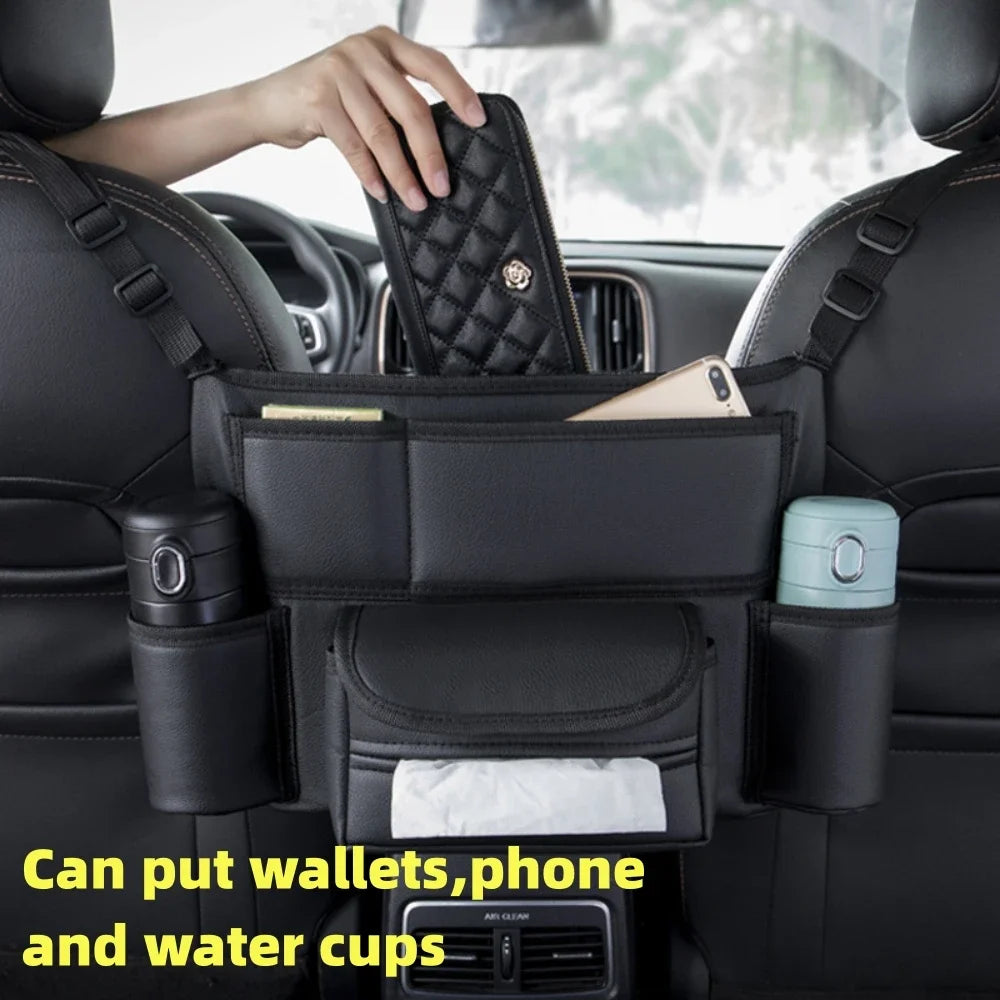 KJOY Between-Seat Car Organizer – Hanging Storage Bag with Cup Holder, Tissue Slot & Handbag Hook, Keeps Car Tidy