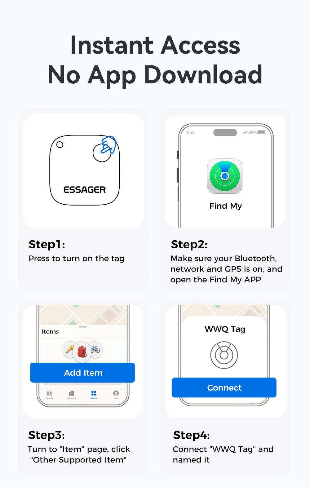 Essager Smart Bluetooth GPS Tracker Work with iOS System Find My App Air Tag Tracker Mini Locator Key Dog Pet Child Finder