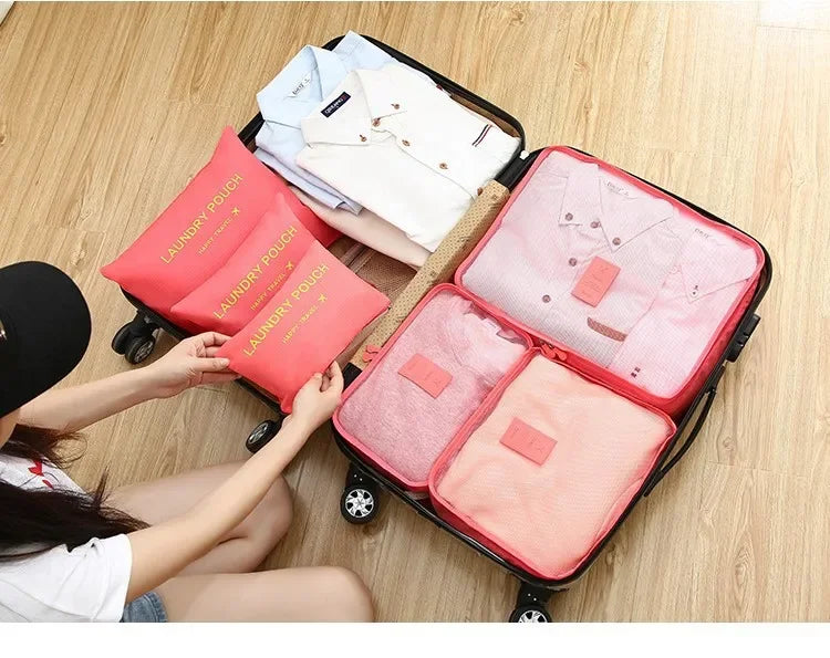 6 PCS Travel Storage Bag Multifunction Packing Cube Bag Travel Kit Set for Women Clothes Tidy Organizer Wardrobe Suitcase Pouch