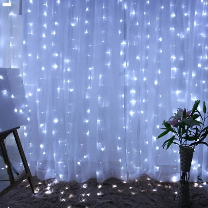USB Powered LED Curtain Lights 8 Lighting Modes Valentine's Day Ramadan Decoration for Home 2026 Wedding Eid Mubarak Fairy Light