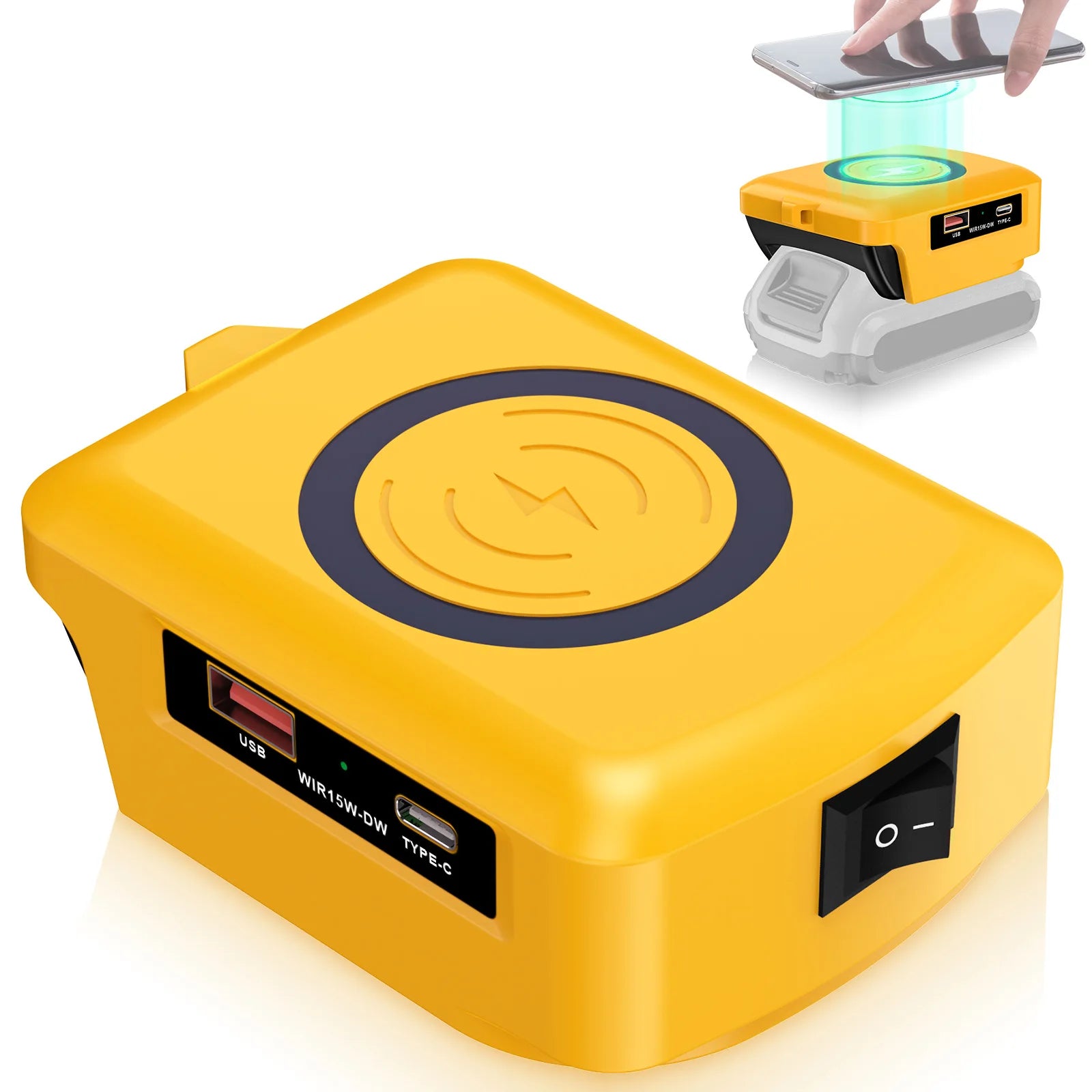 15W Wireless Charger for Makita Dewalt Milwaukee Bosch 18V-20V Battery USB Type-C Fast Charging Adapter PD QC Mobile Phone