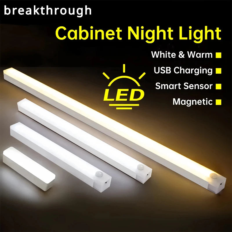 LED Motion Sensor Light Wireless LED Night Light USB Rechargeable Light Cabinet Wardrobe Lamp Staircase Backlight For Kitchen
