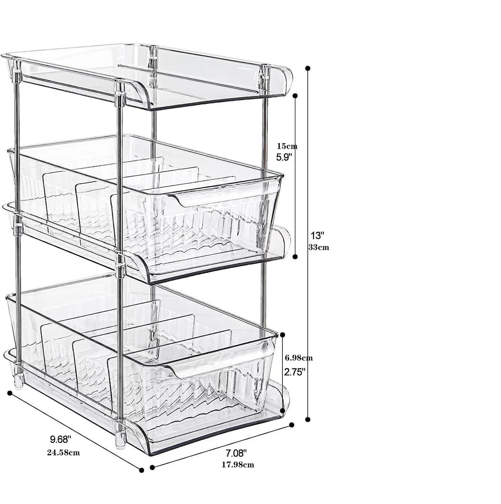 Double Layer Under Sink Storage Rack Space Saving Pull Out Slide Shelf for Bathroom Kitchen Cabinet Multi Functional Organizer