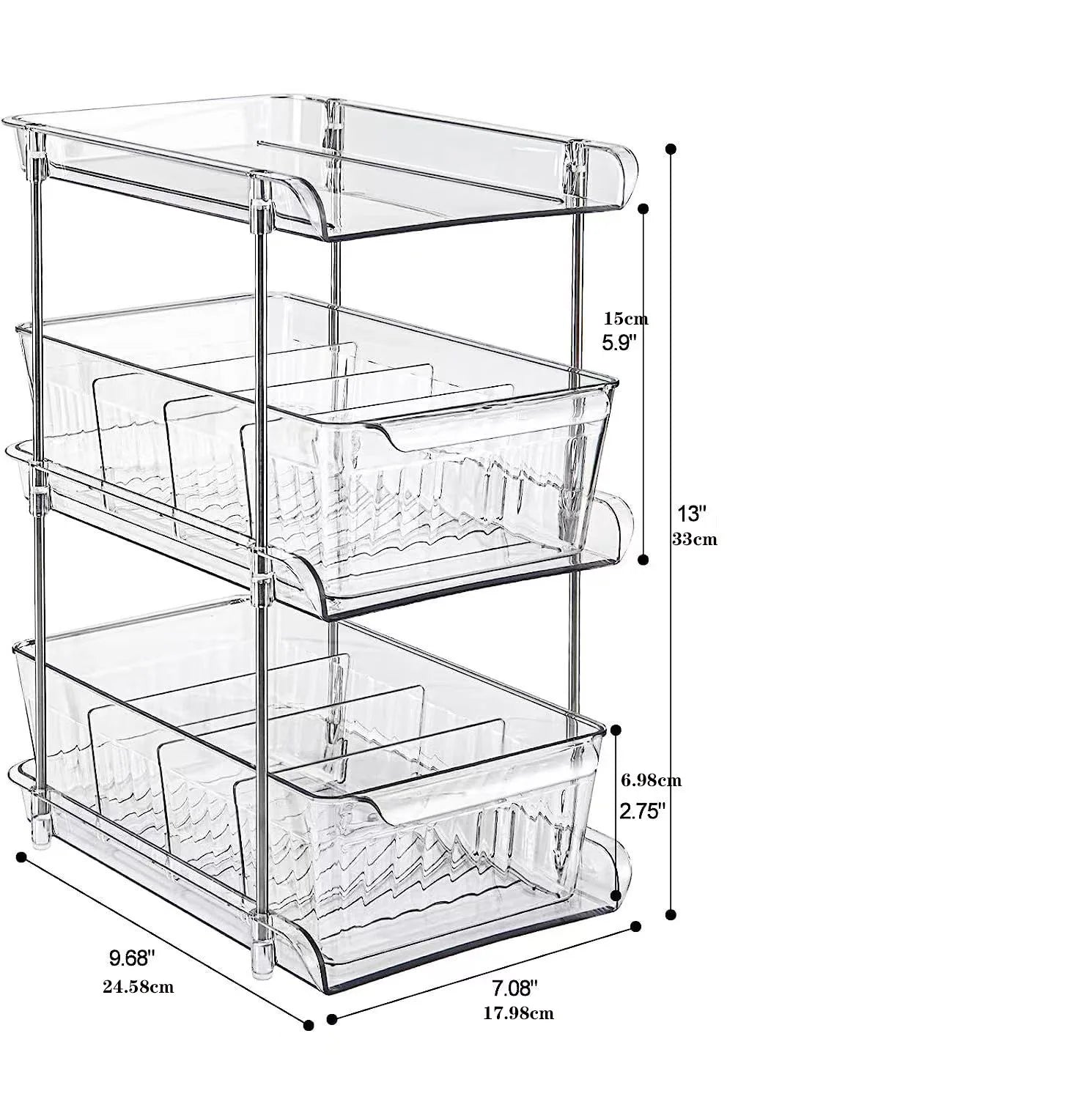 Double Layer Under Sink Storage Rack Space Saving Pull Out Slide Shelf for Bathroom Kitchen Cabinet Multi Functional Organizer