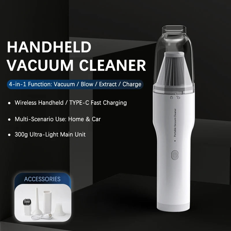 Mini Wireless Car Cleaning Car Vacuum Cleaner Rechargeable Powerful Suction Handheld Vacuum Powerful Cleaner Ultra-Compact
