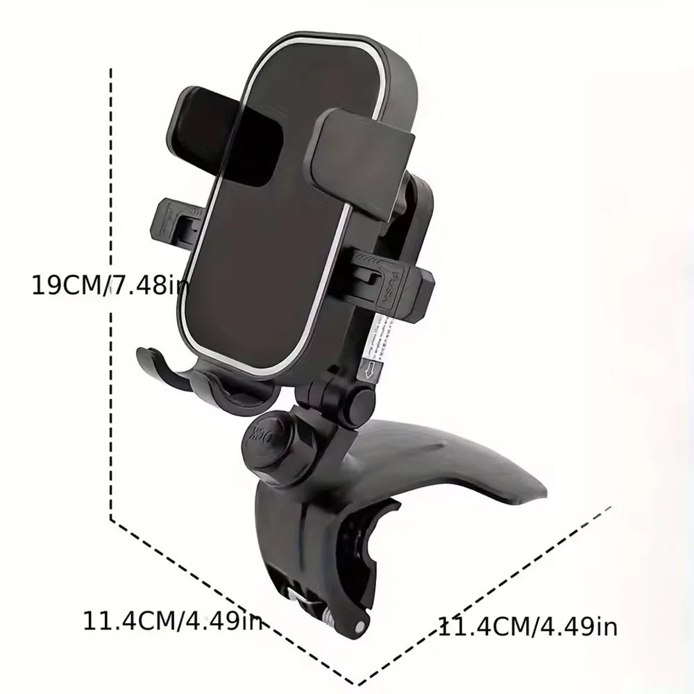 Car dashboard phone holder, 360-degree rotating universal dashboard clip-on phone holder, suitable for 4-7 inch smartphones.