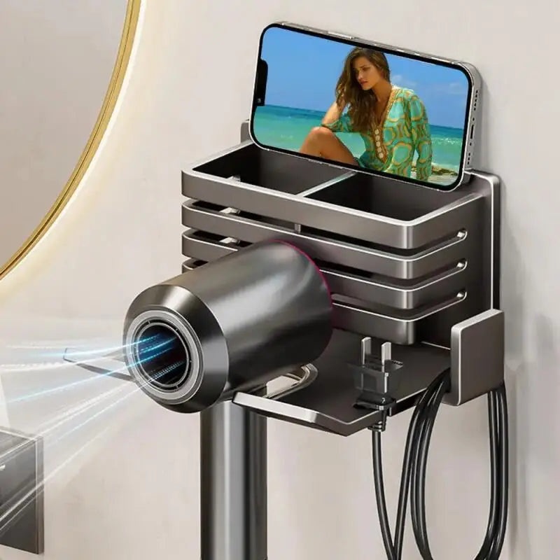 Wall Mounted Bathroom Shelf No Drill Multifunctional Storage Shelves Organizer with Hair Dryer Holder Toilet Cradle