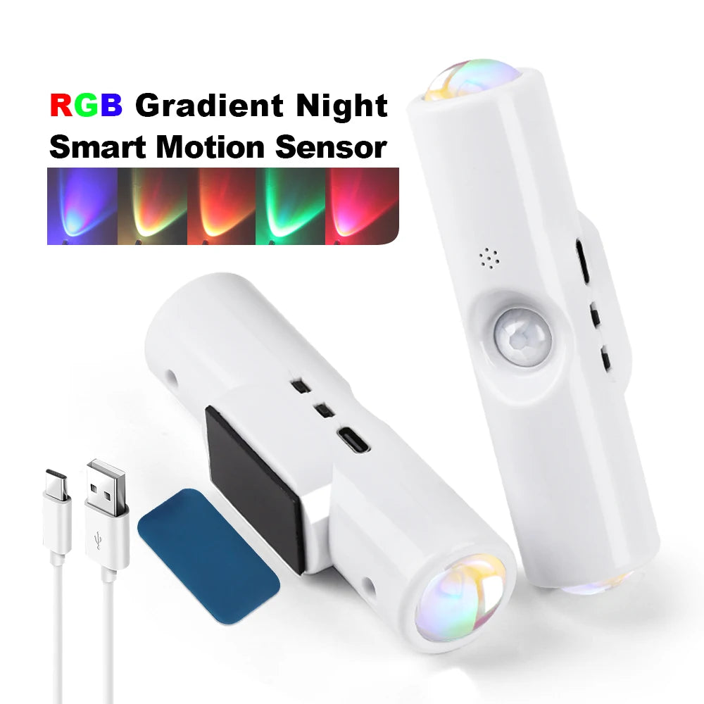 LED Motion Sensor Night Light 3 Colours Changing USB Rechargeable Cabinet Wardrobe Lamp Home Decoration Night Lamps For Kitchen
