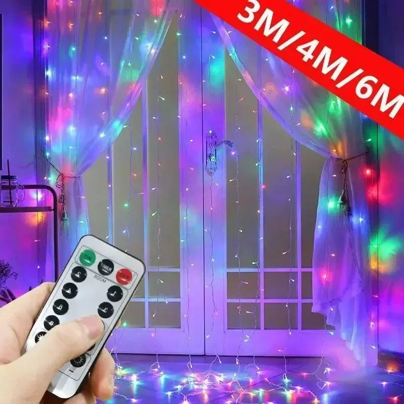USB Powered LED Curtain Lights 8 Lighting Modes Valentine's Day Ramadan Decoration for Home 2026 Wedding Eid Mubarak Fairy Light