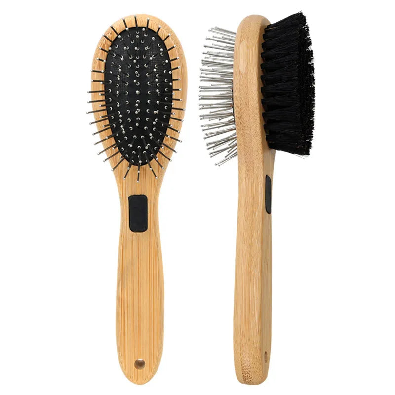 Dual-Sided Boar Bristle Pet Brush: Massage & Deshedding Grooming Tool for Dogs & Cats, Gentle Cleaning and Shine Enhancer