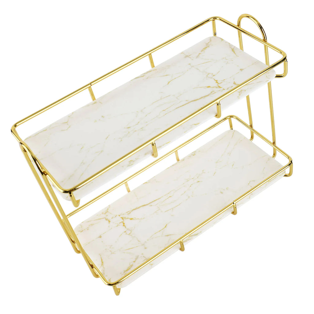 Bathroom Storage Rack Gold White 2 Tier Makeup Shelf Humanized Structure Anti Slip Counter Organizer Bathroom Counter Organizer