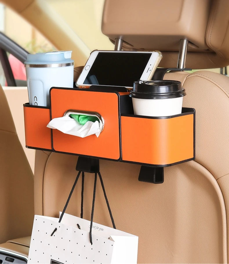 Multifunctional Car Organizer Rear Drainage Holder Storage Hanging Box In Car Bag For Stowing Tidy With Phone Tissue Cup Holder