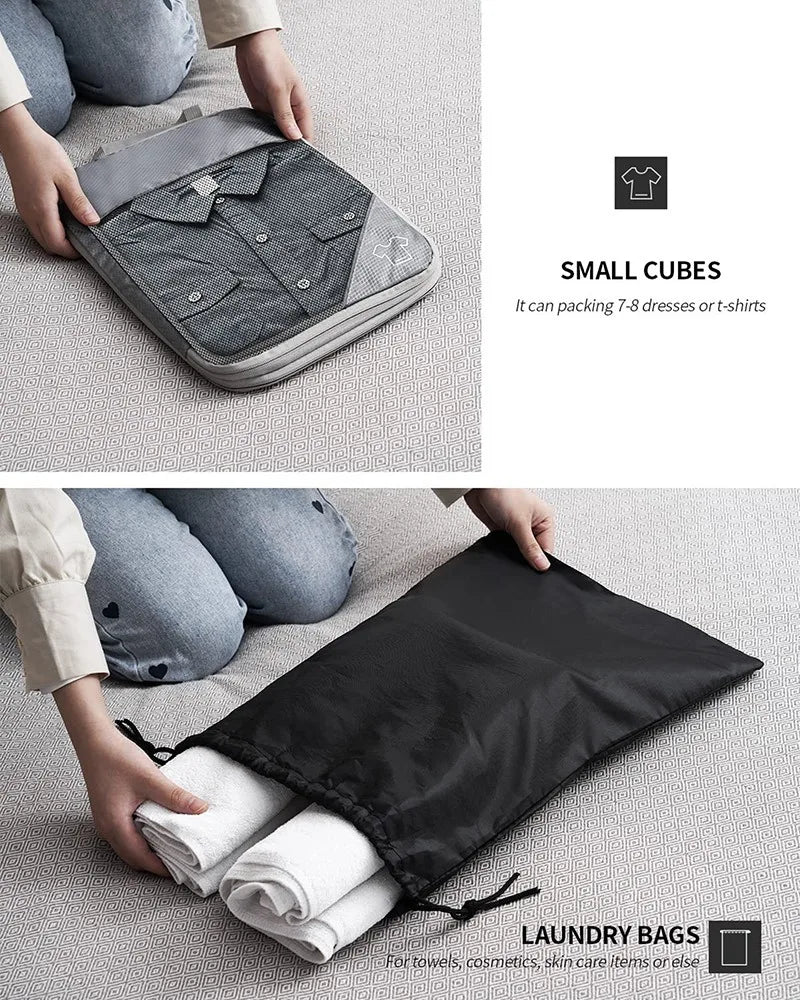 5PCS Travel Compressed Packing Cubes Storage Organizer Set With Shoe Bag Mesh Visual Luggage Portable Lightweight Suitcase Bag