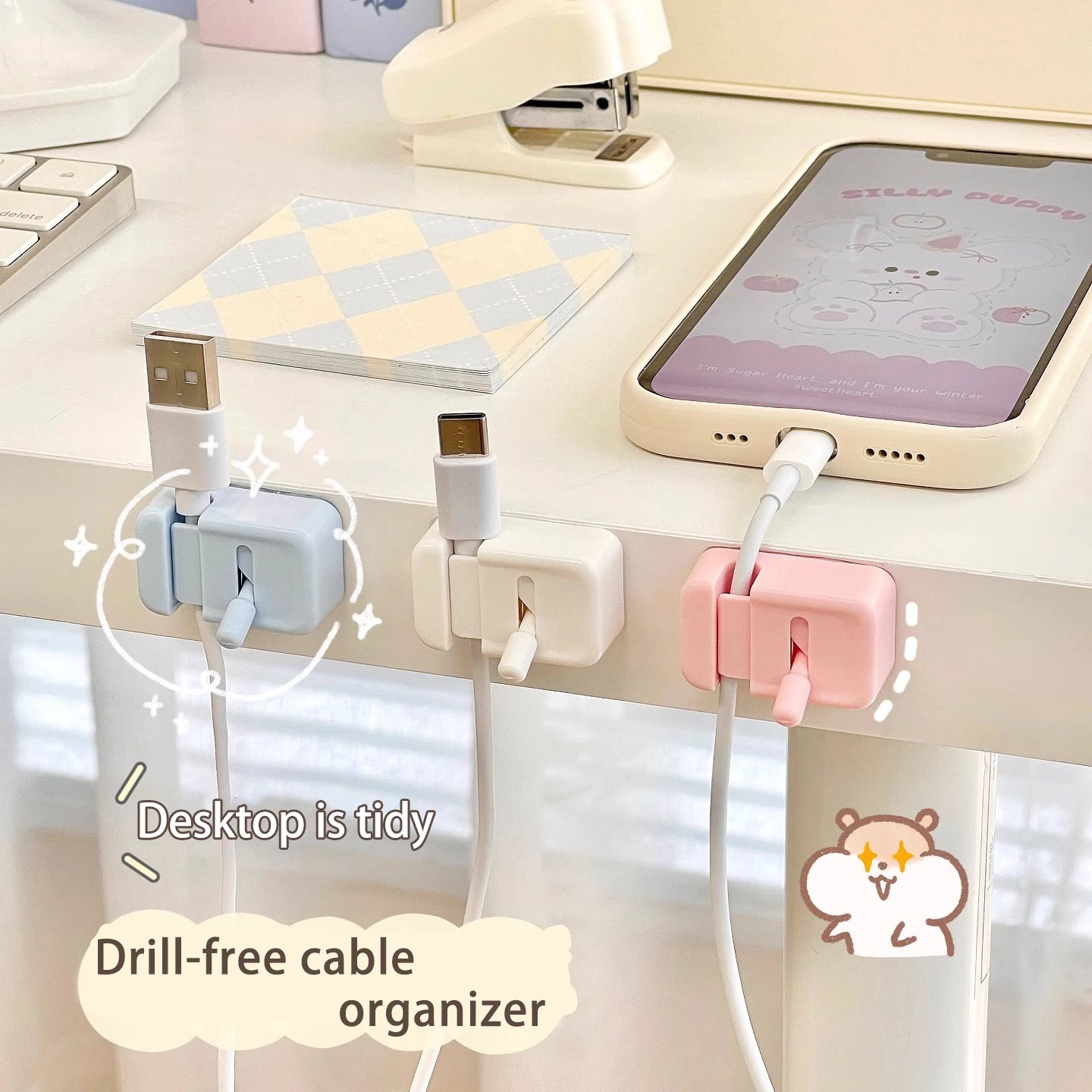 Desktop Cable Organizer – For Phone Chargers, Data Cables; Wire Management, Routing, Securing, Storage & Bundling Clips