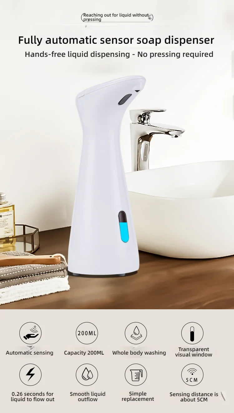 Fully Automatic Sensor Soap Dispenser 200ML High Quality Dispenser Waterproof for Kitchen Bathroom Washroom Handpiece