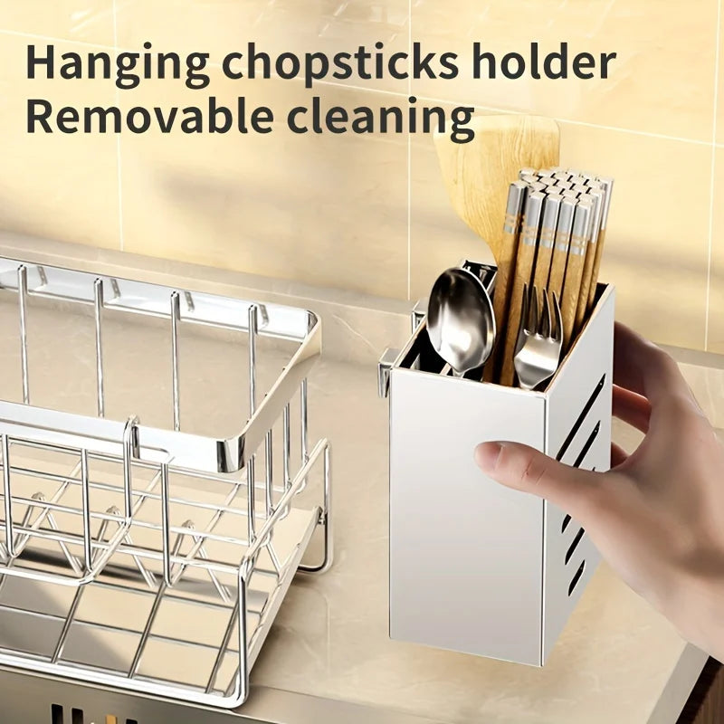 Stainless Steel Sink Caddy Organizer with Drain Tray, Rustproof Sponge Holder & Soap Dispenser for Kitchen Countertop Storage