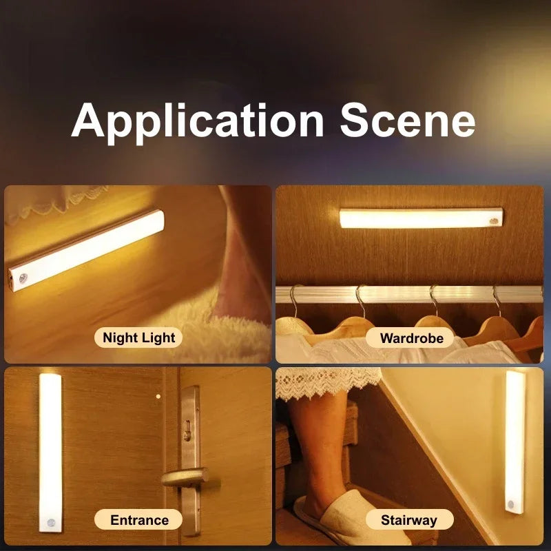 LED Motion Sensor Lights  Magnetic Installation USB Charging Human Body Sensor Night Light for Storage Cabinet Stairs Hallway