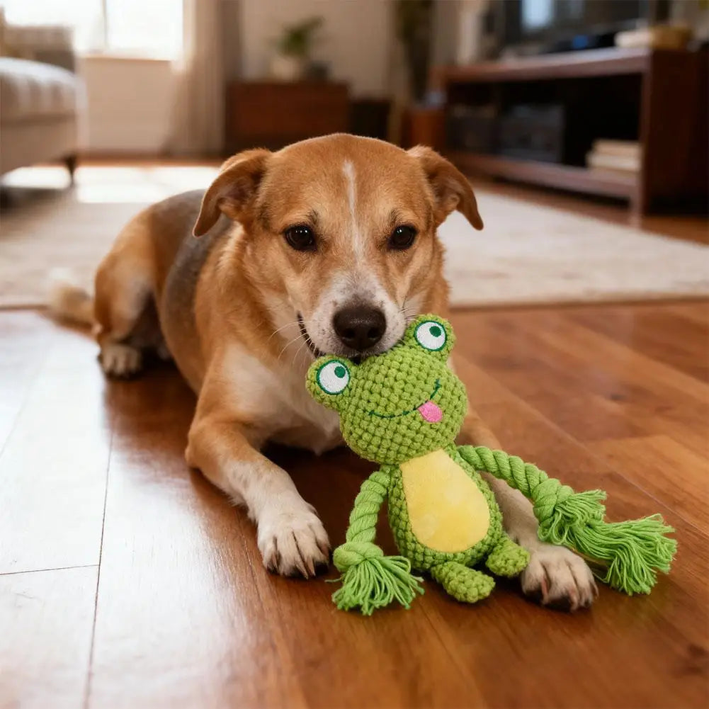 Interactive Pet Cotton Rope Toy for Dogs - Voice Simulation Tug of War Training Supplies for Fox Frog Pig - Dog Playtime Essenti
