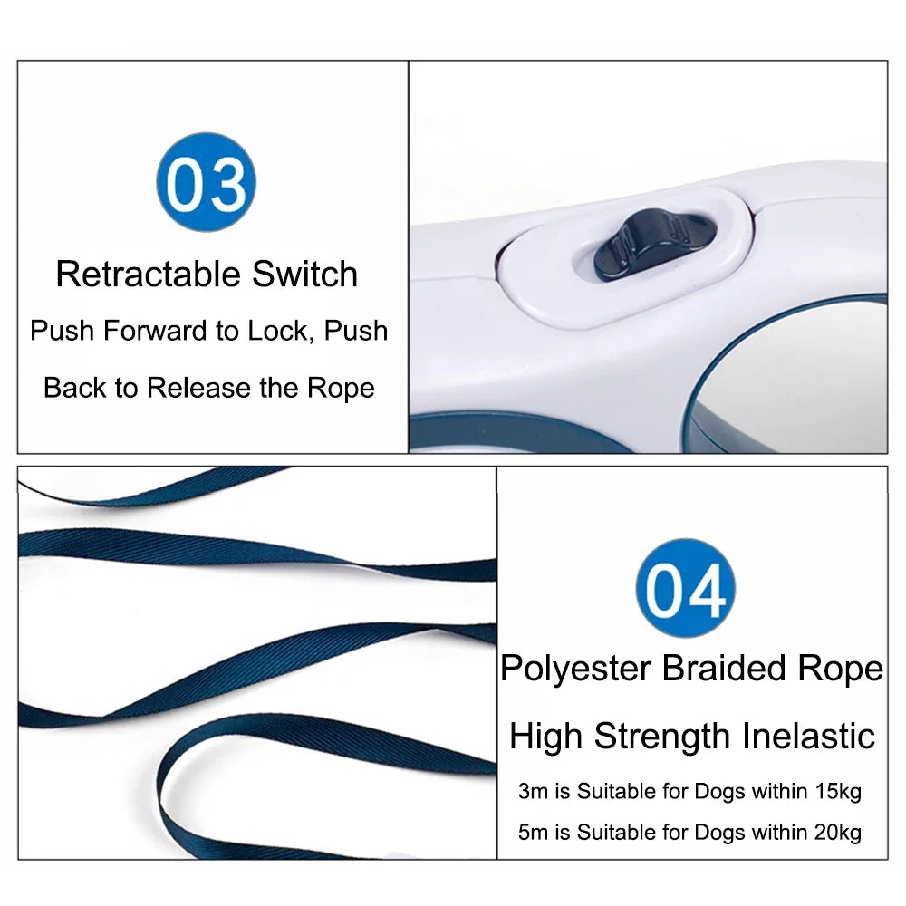 5M Retractable Nylon Leash for Small Dogs and Cats Durable Automatic Tension Control for Outdoor Walking Hiking Travel