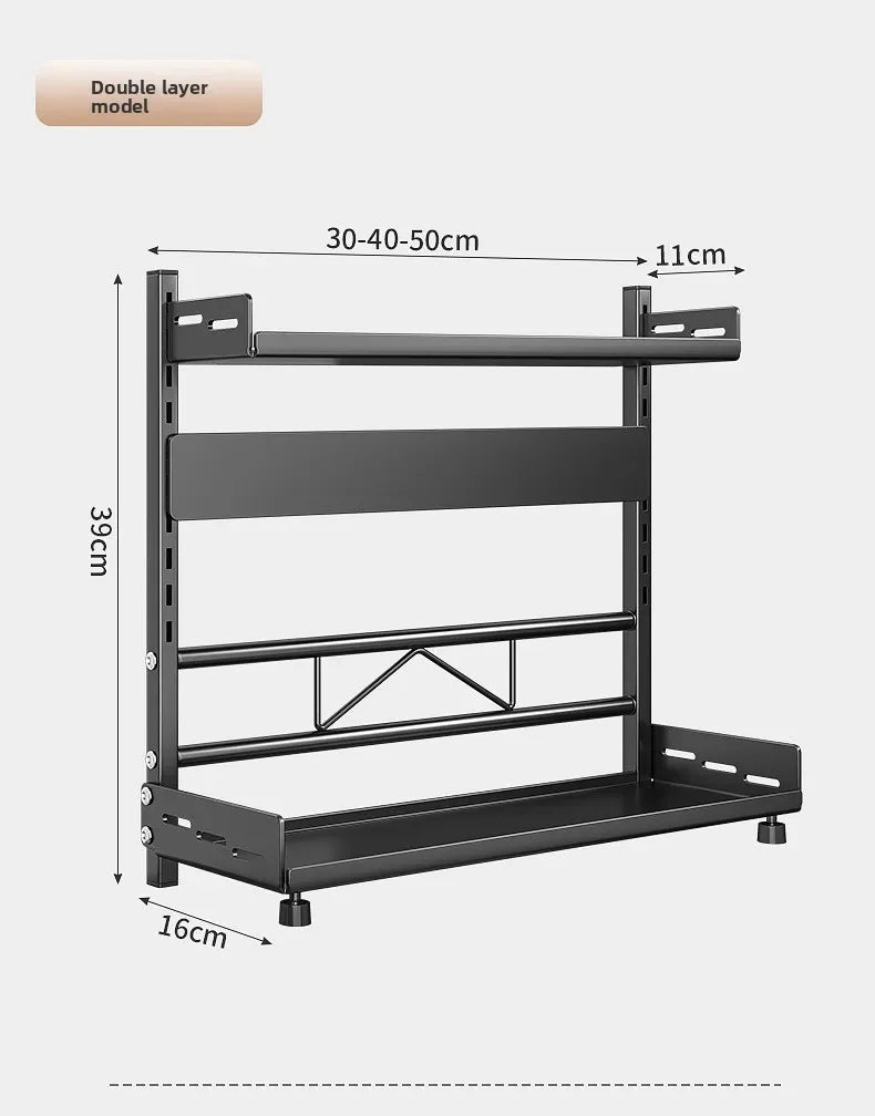 Kitchen Countertop Organizer Rack with Adjustable Feet Knife Storage and Removable Shelves for Cooking Essentials Use