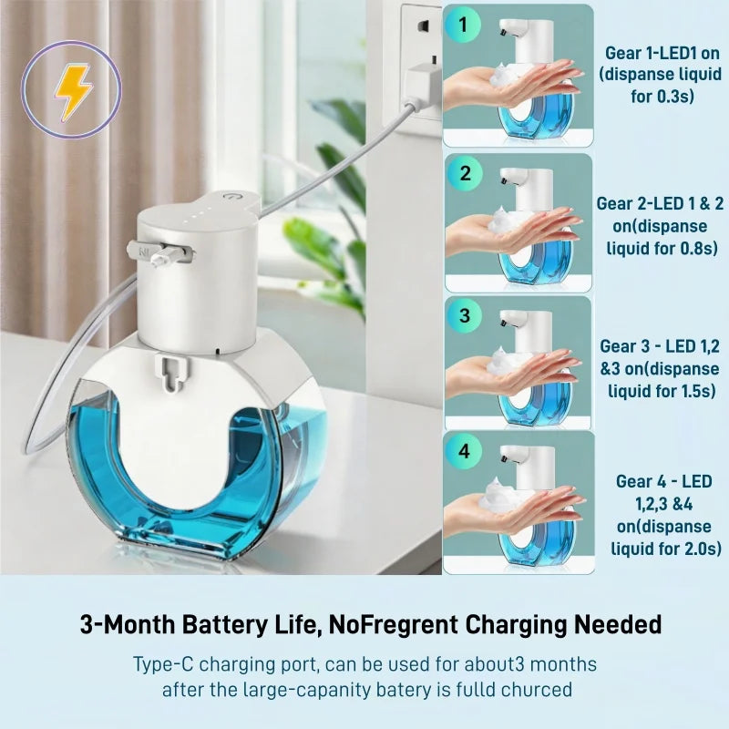 Automatic Sensor Foaming Soap Dispenser Touchless USB Rechargeable Waterproof Soap Dispenser for Bathroom Kitchen Soap Pump