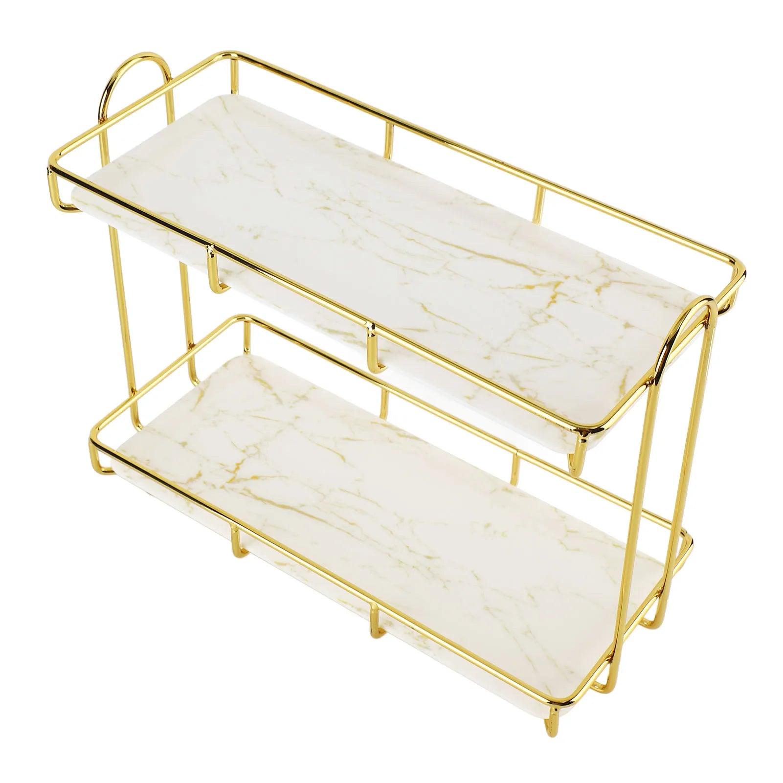 Bathroom Storage Rack Gold White 2 Tier Makeup Shelf Humanized Structure Anti Slip Counter Organizer Bathroom Counter Organizer