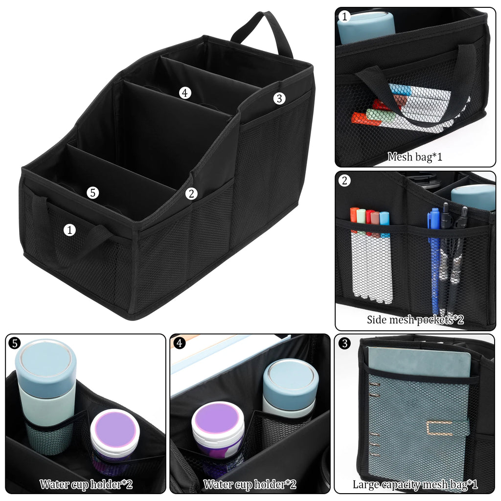 Car Seat Caddy Organiser Large Capacity Foldable Passenger Seat Storage Organizer With 4 Compartment for Automotive Home Office