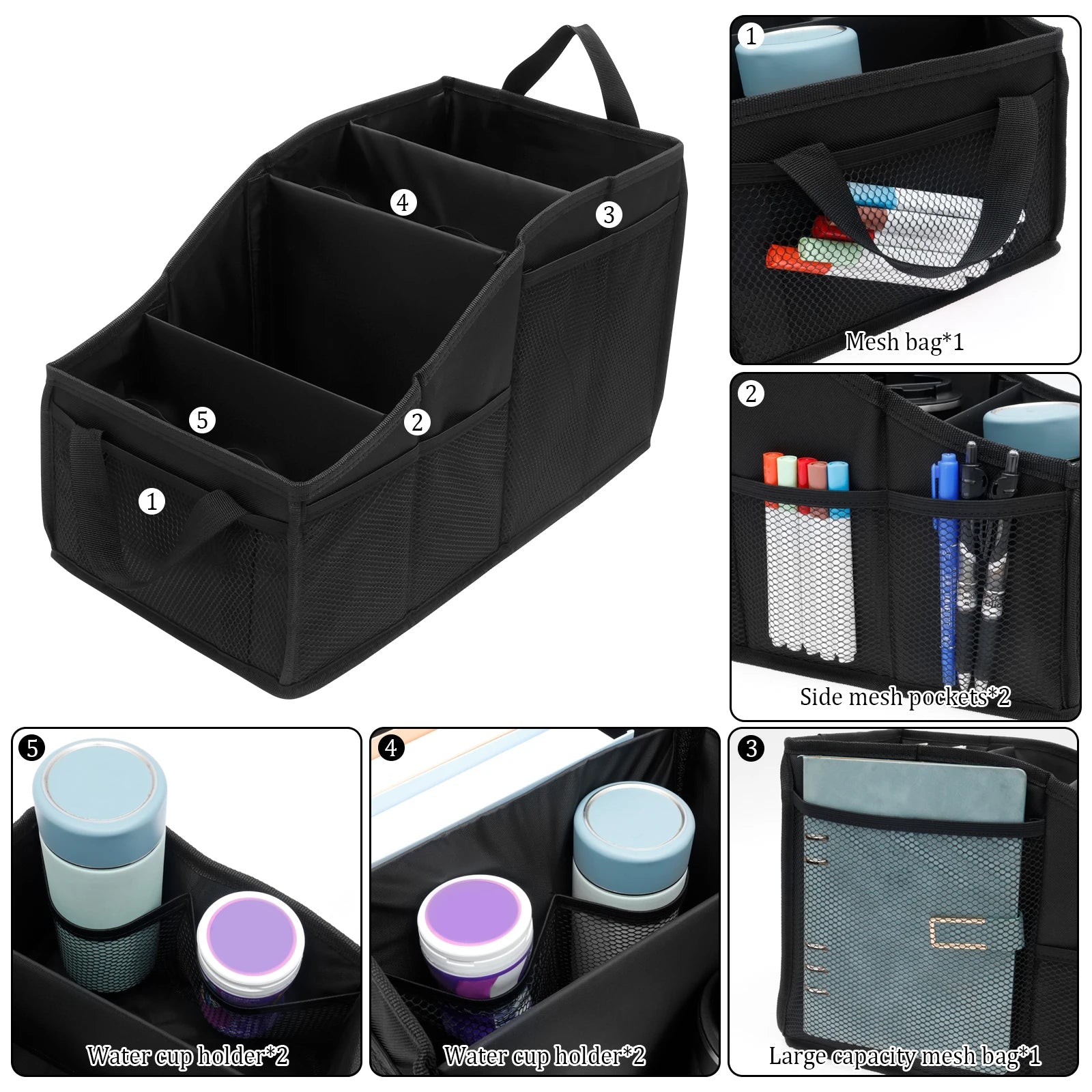 Car Seat Caddy Organiser Large Capacity Foldable Passenger Seat Storage Organizer With 4 Compartment for Automotive Home Office