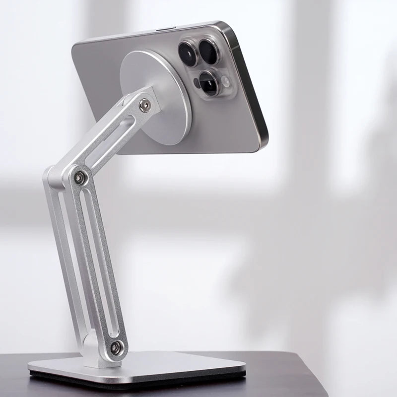 Magnetic Phone Stand for Desk, Heightened & Adjustable & Foldable Metal Magnetic Phone Holder Stand for Desk/Office/Home, Compat