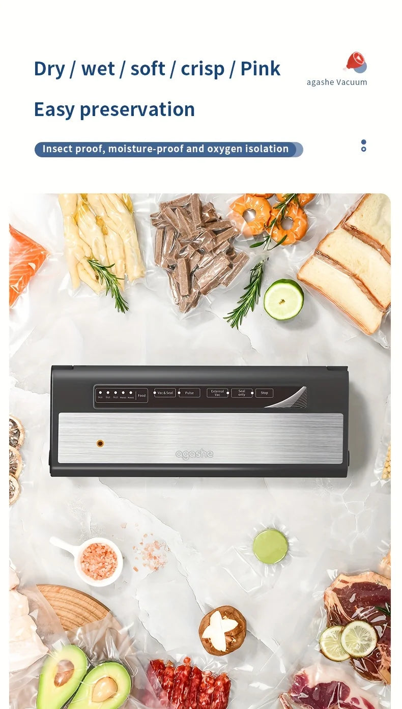 Vacuum Sealer with 10 bags, Home Kitchen Food Preservation, Automatic Sealing and Packaging Machine, Suitable for 28cm wide bag