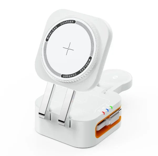 4-in-1 Magnetic Wireless Charger Built-in Retractable Cable Retractable Foldable Compact Charger Compatible with iPhone iWatch